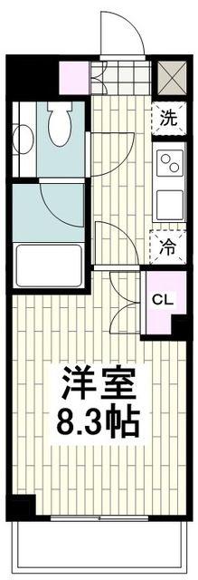 ウィステリア湘南台(1K/2階)の間取り写真