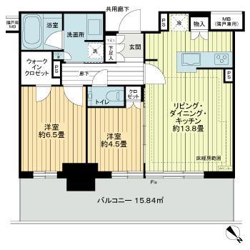 プラウドタワー平井(2LDK/27階)の間取り写真