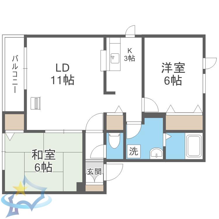 ハイセレール山の手(2LDK/2階)の間取り写真