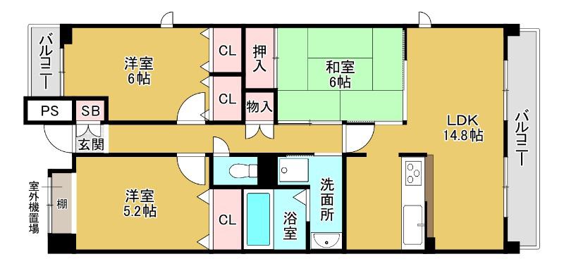 エカミーズJC(3LDK/4階)の間取り写真