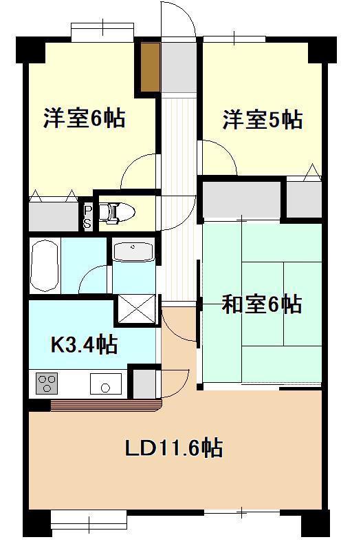ダイアパレス鐙西(3LDK/2階)の間取り写真