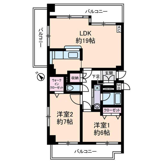 サングランパ(2LDK/4階)の間取り写真