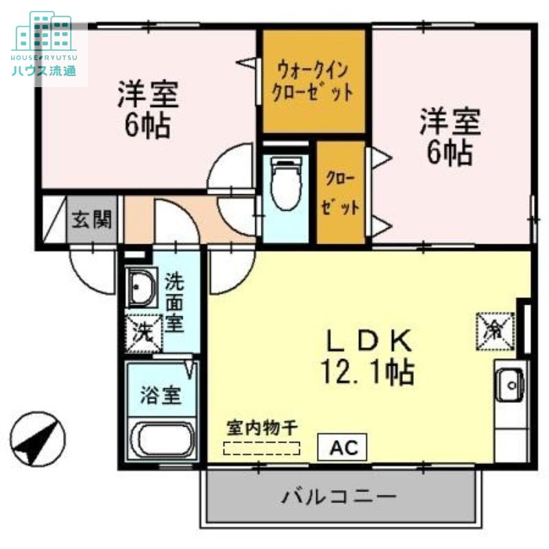 ウィルモア原口B(2LDK/1階)の間取り写真