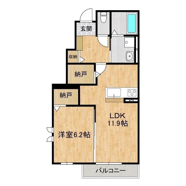 ブリージアつくば陣場A棟(1LDK/1階)の間取り写真