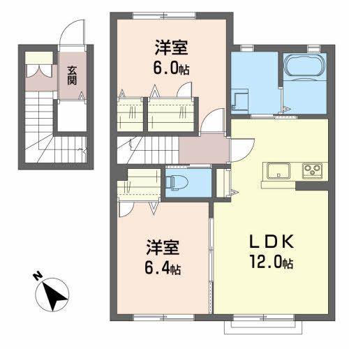 シャーメゾン 田舎館(2LDK/2階)の間取り写真