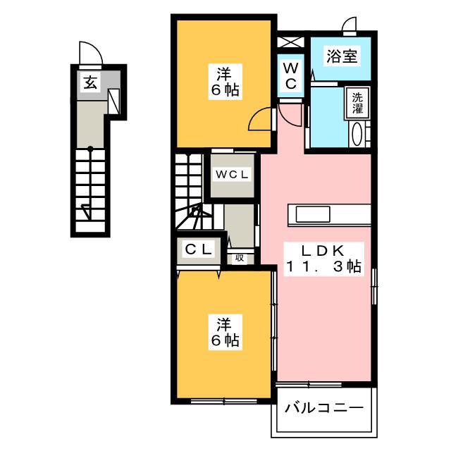 アウローラ B(2LDK/2階)の間取り写真