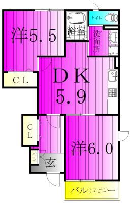 B・FGEENVILLA(2DK/1階)の間取り写真