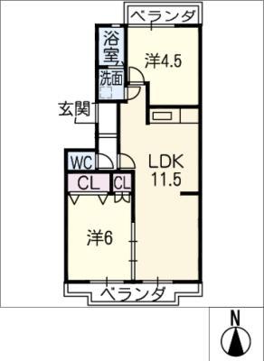 BELLE MAISON FUSHIYA(2LDK/2階)の間取り写真