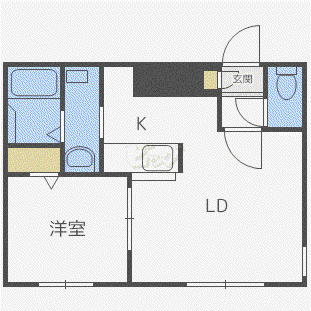 クローバー円山南(1LDK/1階)の間取り写真