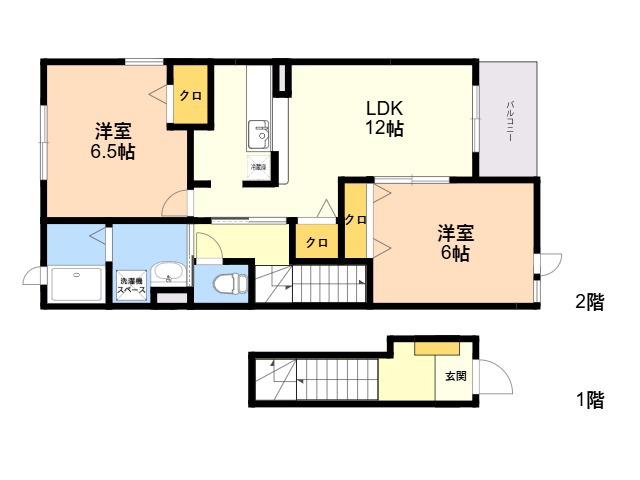 ボニート ブローテ1(2LDK/2階)の間取り写真