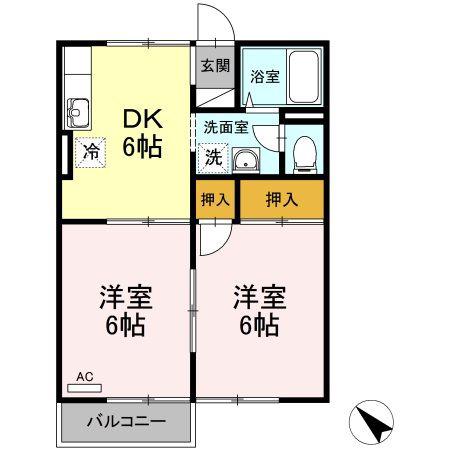 プレジールひかり(2DK/1階)の間取り写真