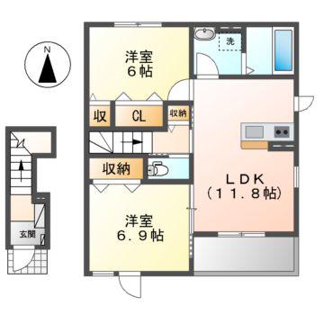 ポポラ オオツ I・II(2LDK/2階)の間取り写真