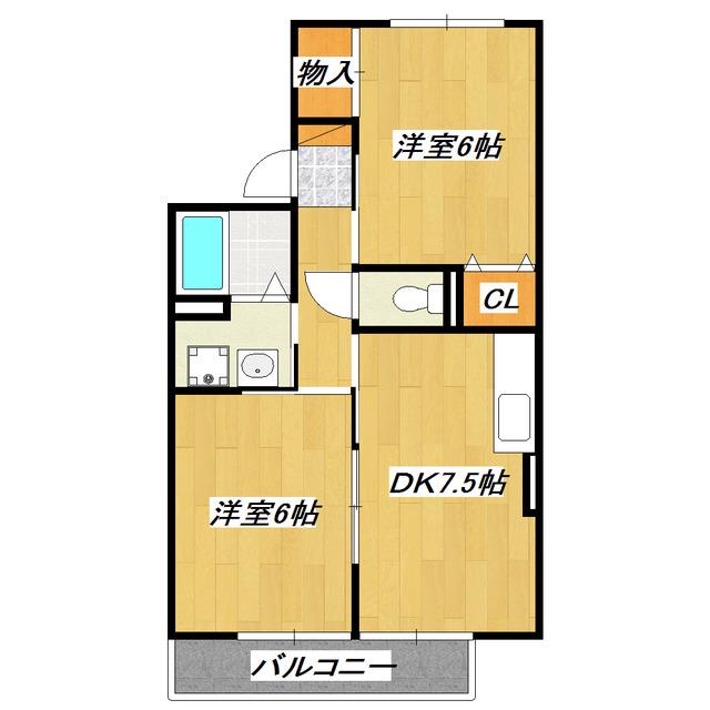 カネダイハウス3(2DK/2階)の間取り写真