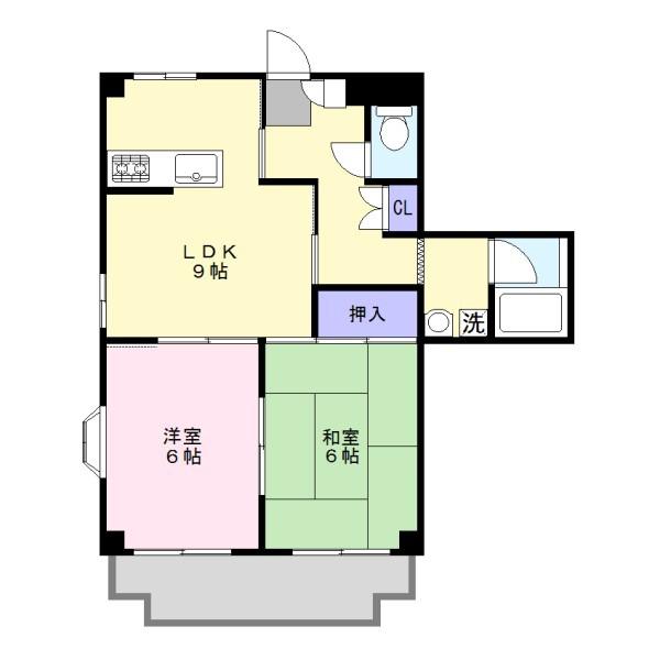 ハイネスたき(2LDK/3階)の間取り写真