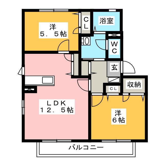 サザンウィング E(2LDK/2階)の間取り写真