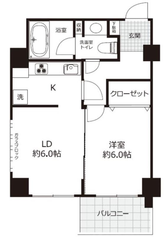 明石町ツインクロス(1LDK/5階)の間取り写真
