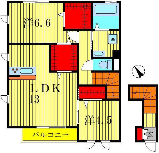 フェリエ(2LDK/2階)の間取り写真