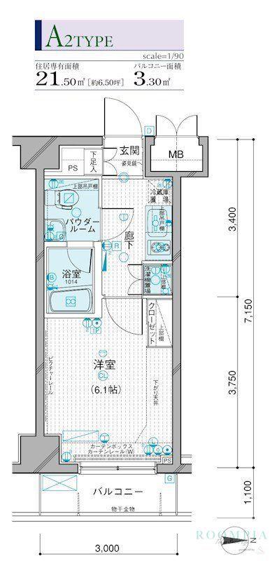 メインステージ錦糸町(1K/6階)の間取り写真