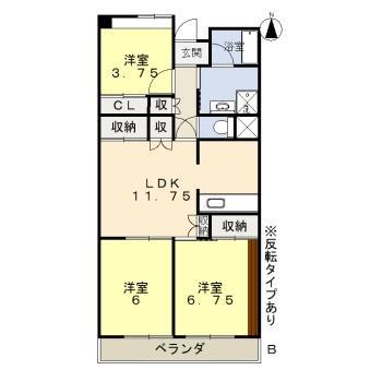 サンパレス岡山(3LDK/4階)の間取り写真