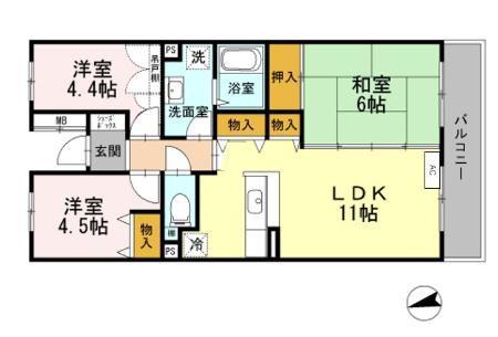 BELLEVUE 壱番館(3LDK/2階)の間取り写真