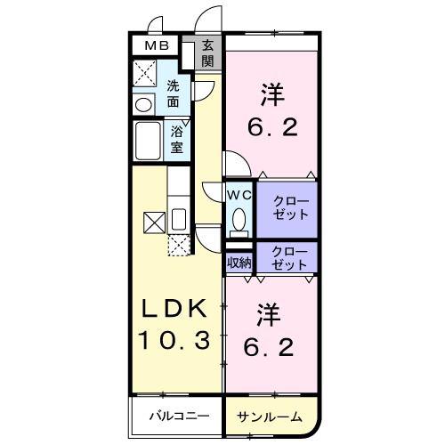 リジェール(2LDK/2階)の間取り写真
