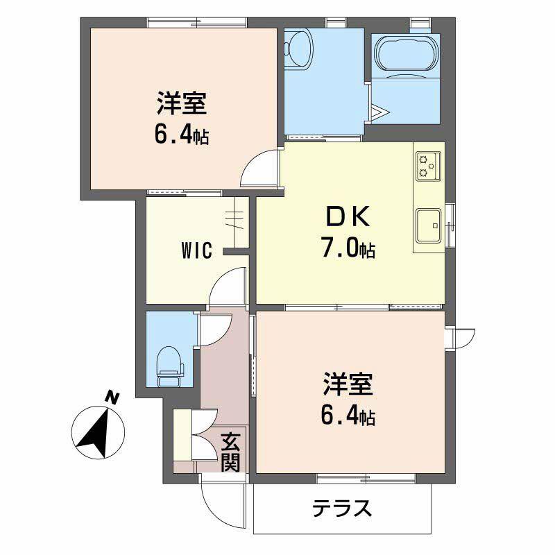 カトレアハイツII D(2DK/1階)の間取り写真