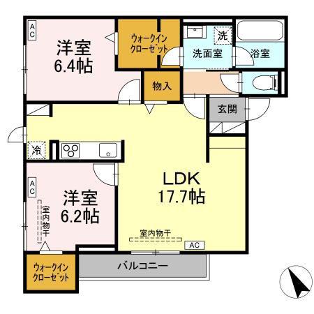 D-ROOM南大通1丁目PJ(2LDK/3階)の間取り写真