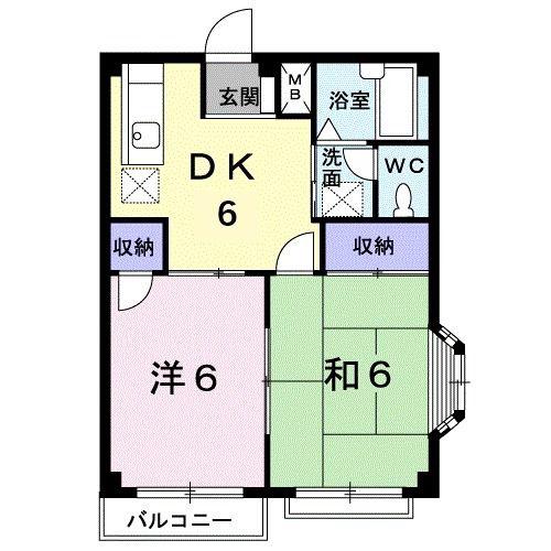 エルディム西A(2DK/2階)の間取り写真