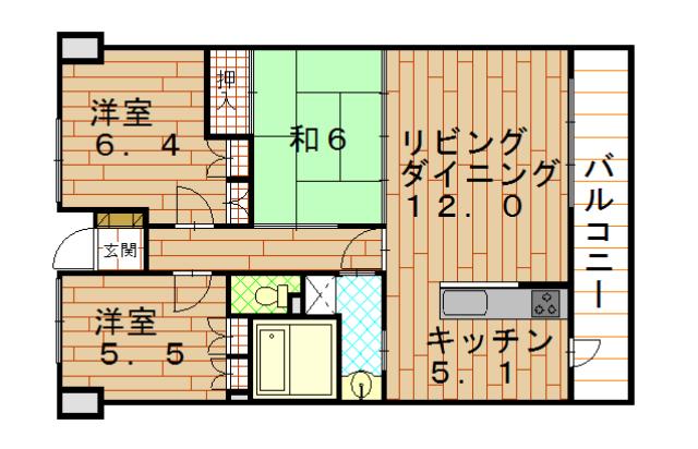 サーパス武町(3LDK/6階)の間取り写真
