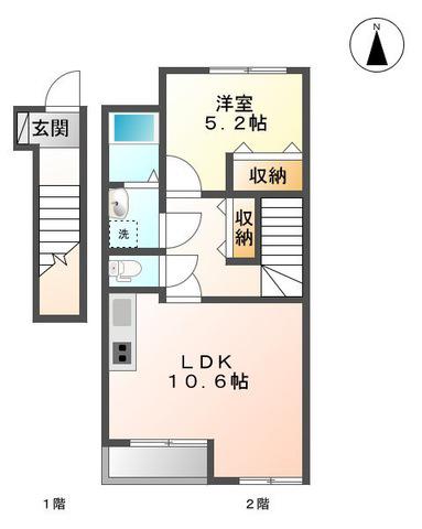 エスポワールS(1LDK/2階)の間取り写真