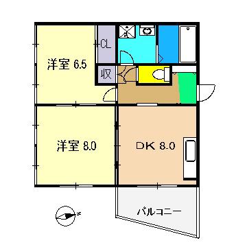 CASA・DI・SOLE 南棟(2DK/3階)の間取り写真