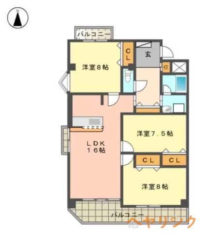 ハイムビーオール(3LDK/4階)の間取り写真