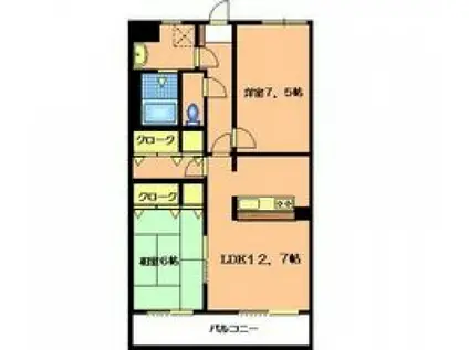 グランデュア緑井(2LDK/6階)の間取り写真