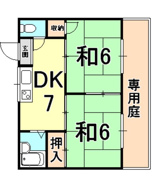 ファミール仁川I(2DK/1階)の間取り写真