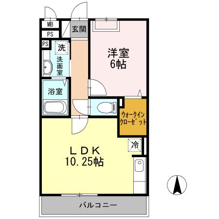 ソレイユB(1LDK/1階)の間取り写真