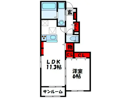 リーヴァ眞 C(1LDK/1階)の間取り写真