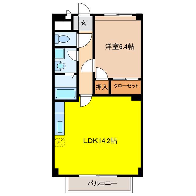ハイツ功城(1LDK/1階)の間取り写真
