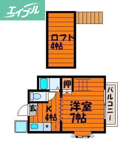 ステージア南方(1K/2階)の間取り写真