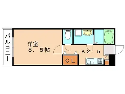 メルディアン九工大前(1K/1階)の間取り写真