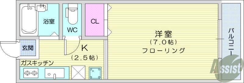 サマックスクレア原町(1K/1階)の間取り写真