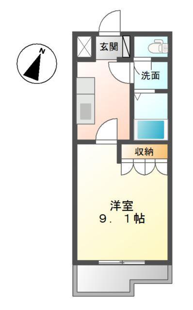シャトー中之庄(1K/2階)の間取り写真