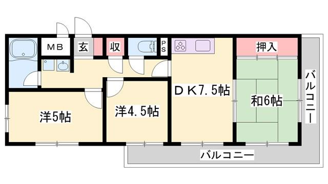 ロイヤルコーポ姫路(3DK/3階)の間取り写真