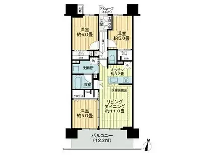 デュオヒルズ長野権堂(3LDK/2階)の間取り写真