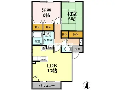 アメニティハイム兵庫南A棟(2LDK/2階)の間取り写真