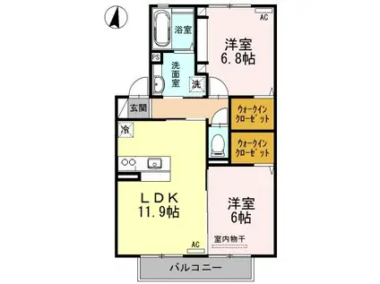 ハルブラッサム富の原(2LDK/2階)の間取り写真