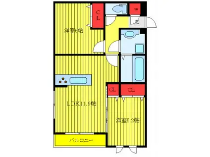 BIENESTAR(2LDK/2階)の間取り写真