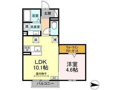 DROOM 鵜沼三ツ池町(1LDK/1階)の間取り写真