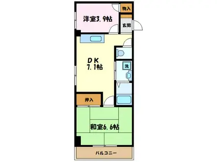 ドメス稲田堤ビル(2DK/4階)の間取り写真