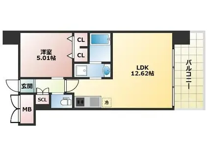 プレジオ三国EURO(1LDK/7階)の間取り写真