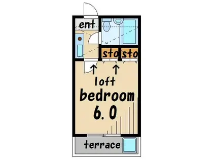 ミッドガーデン千間台(1K/2階)の間取り写真